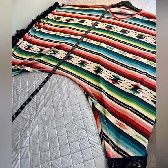 Double D Ranch Colorful Serape Poncho with Fringe - Picture 5 of 6